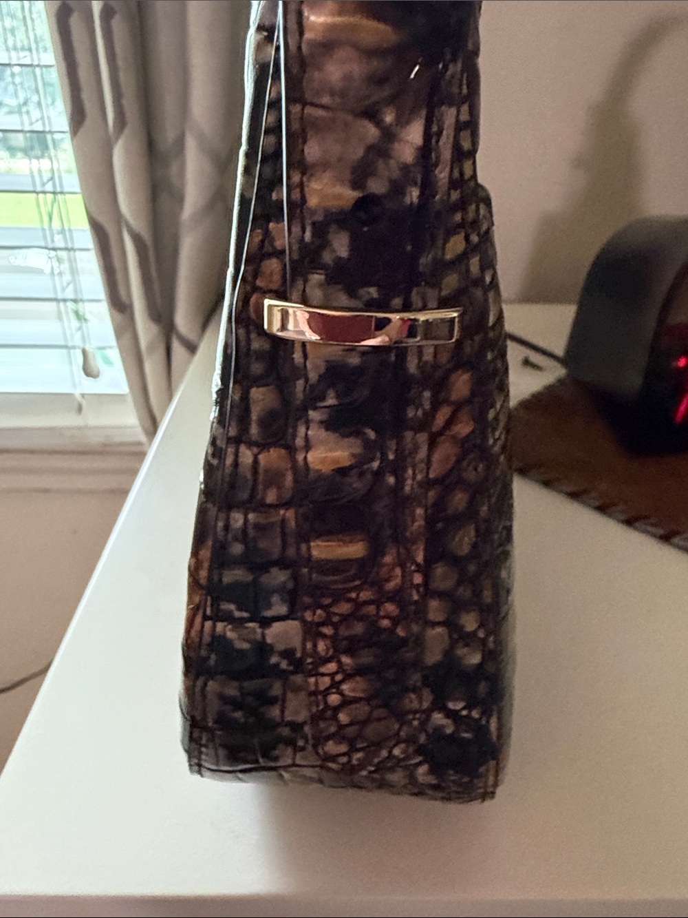 Brahmin Croc-Embossed Shoulder Bag in Brown and Black - Picture 7 of 16